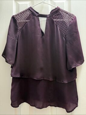 New York & Company Deep Plum Layered Keyhole Blouse
